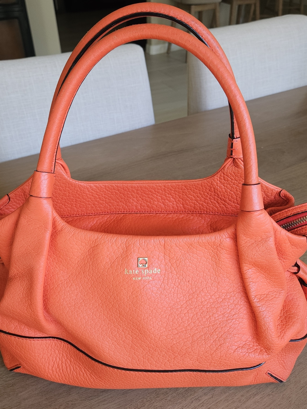 Kate Spade Orange Pebbled Leather Satchel Tassel Top Handle Shoulder Bag Large